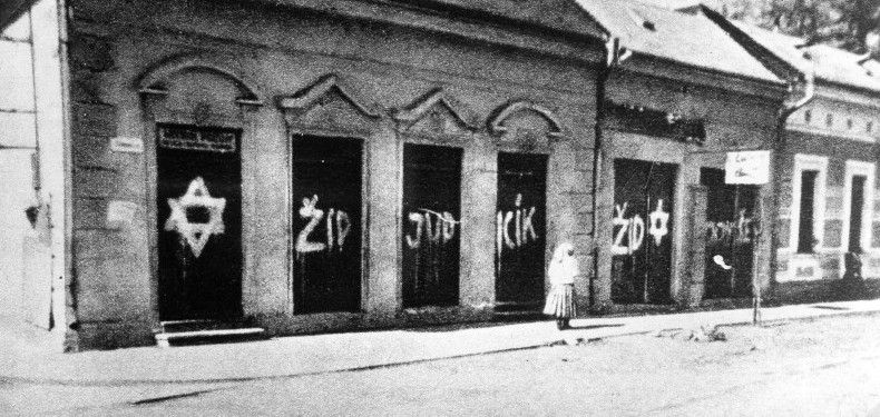 anti-semitic graffiti on Jewish shops in Slovakia